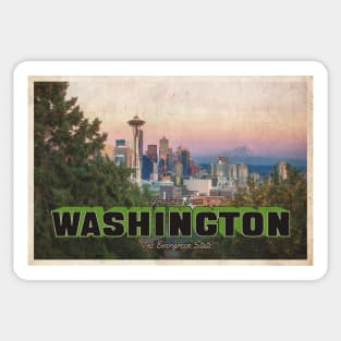 Greetings from Washington - Vintage Travel Postcard Design Sticker